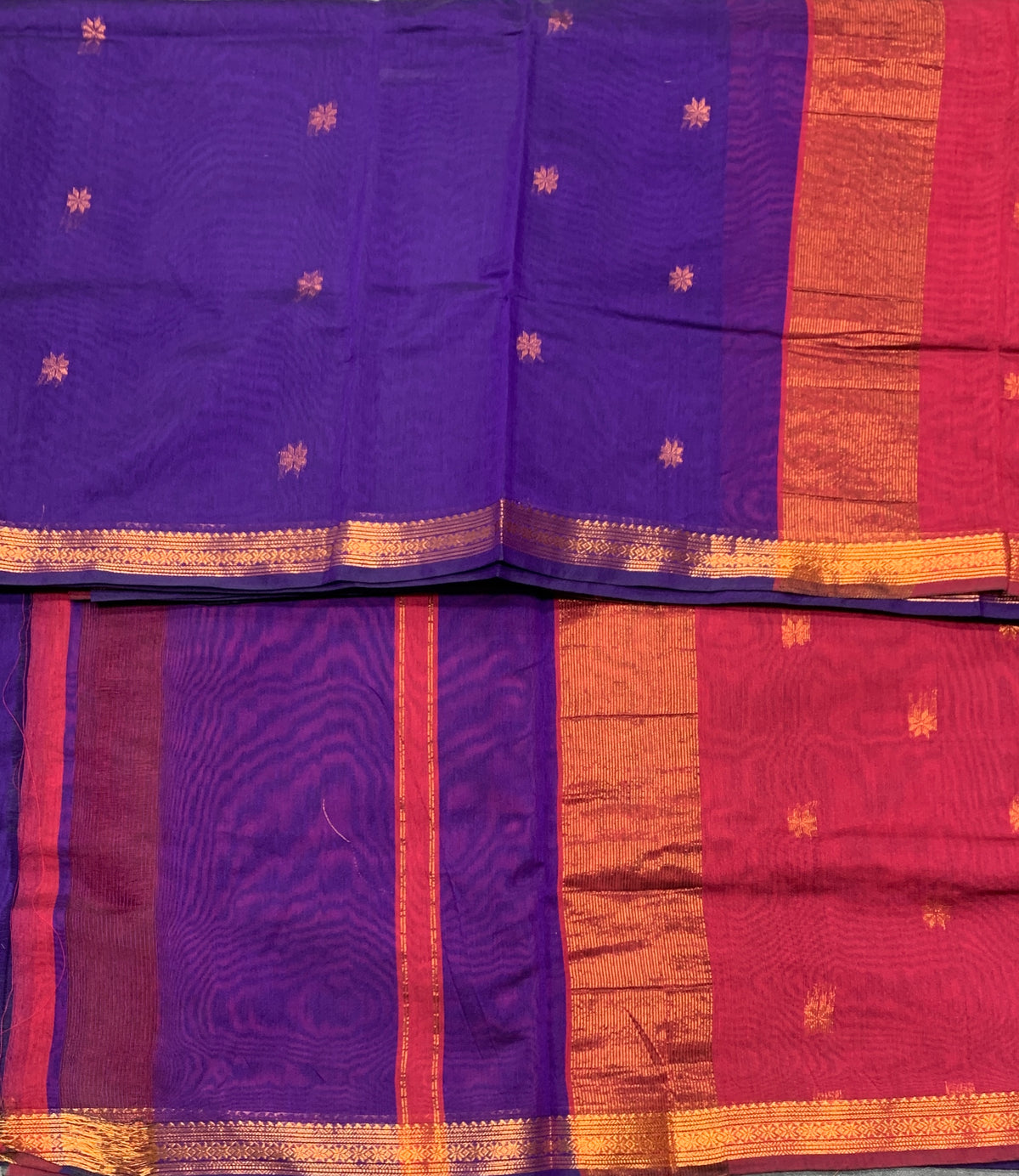 Violet Colour Silk Cotton Saree with Copper Zari Border