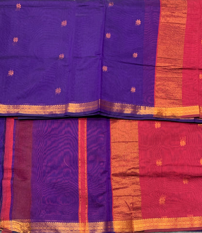 Violet Colour Silk Cotton Saree with Copper Zari Border