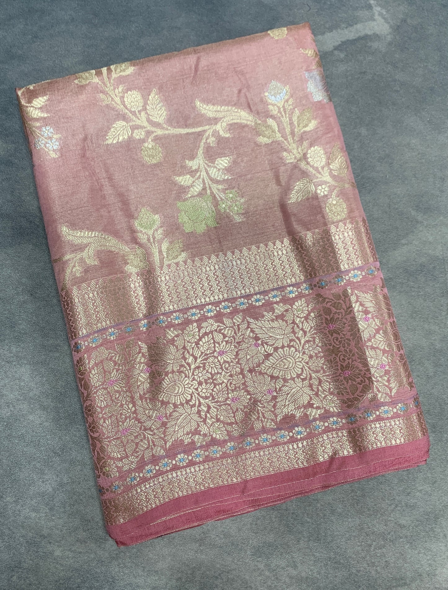 Meenakari Banaras Tissue Silk Saree Light Rose Pink Colour