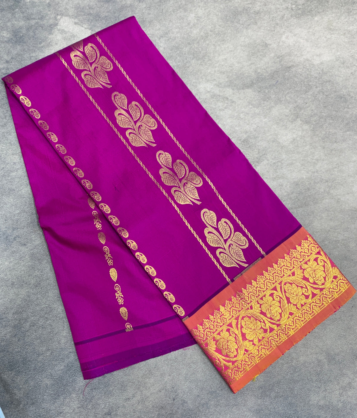 Purple Shade Semi silk Kids Pattu Pavadai with Contrast border for age 5 to 10