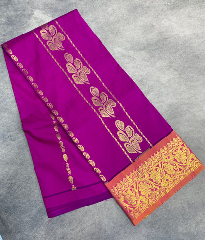 Purple Shade Semi silk Kids Pattu Pavadai with Contrast border for age 5 to 10