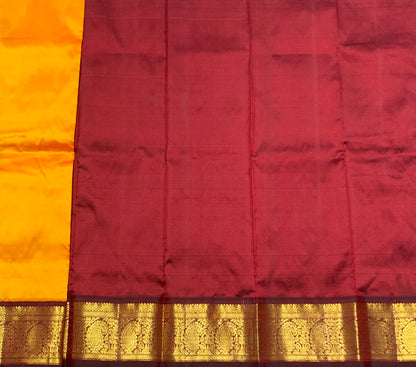 Mango Yellow Shade Pure Kanchipuram Kids Pattu Pavadai with Contrast Border for Newborn to 2 Years