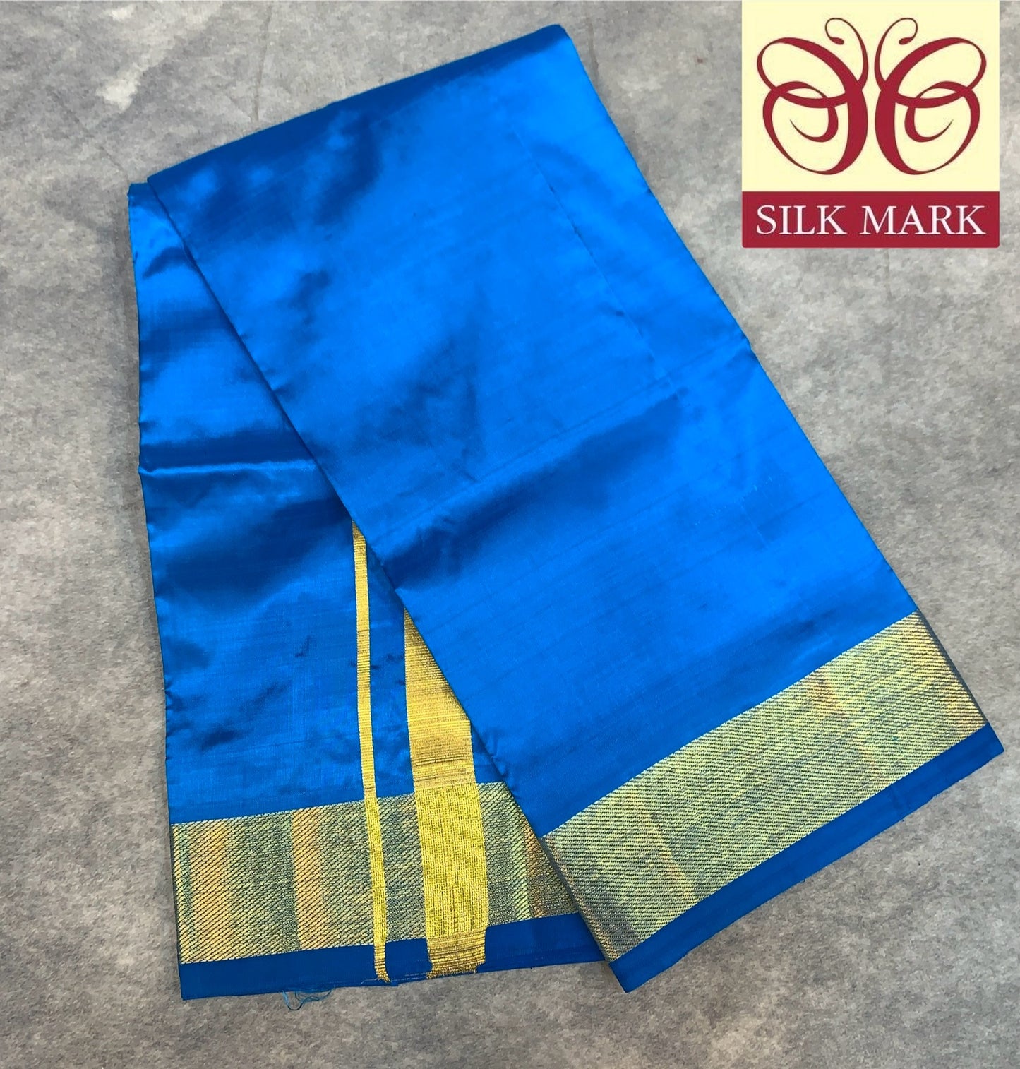 4 Mulam Silk Pooja Towel Sky Blue Colour with Zari Border