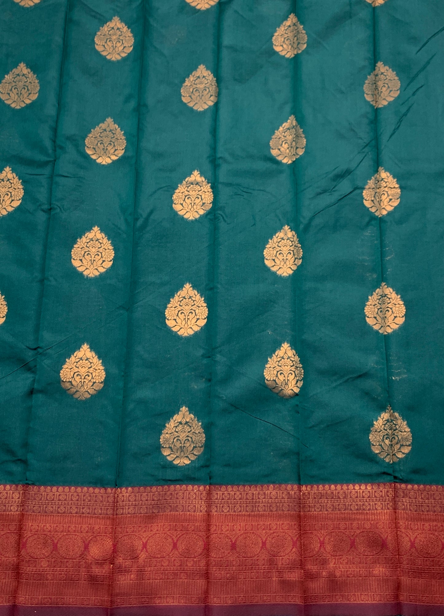 Art Silk Saree Peacock Green Colour with Maroon Border