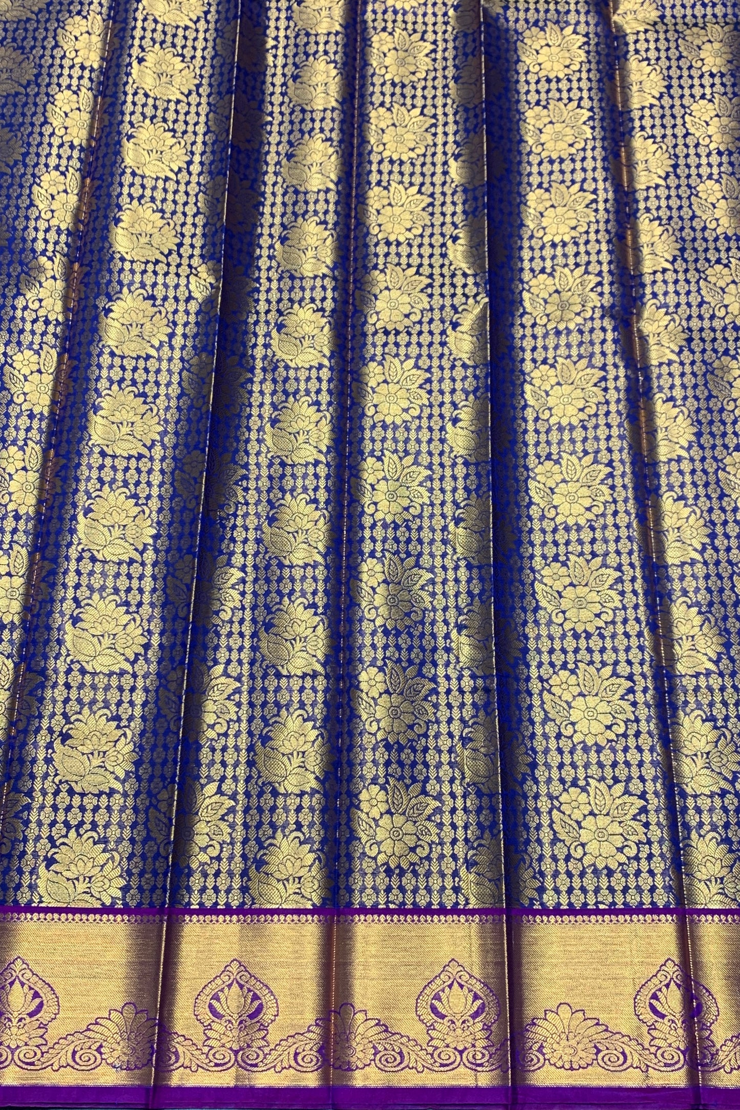 Vegan Silk Saree Violet Colour with Pink and Copper Border