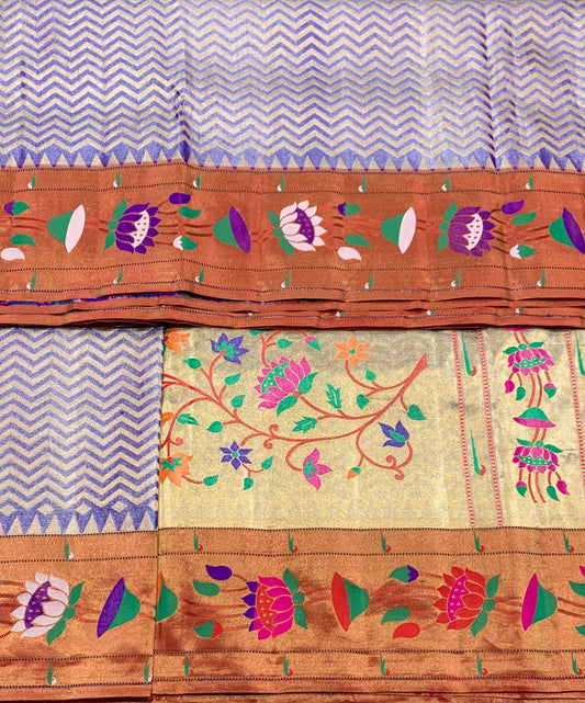 Paithani Pure Silk Saree Purple Colour with Copper Colour and Floral Design (Pre Order Available)