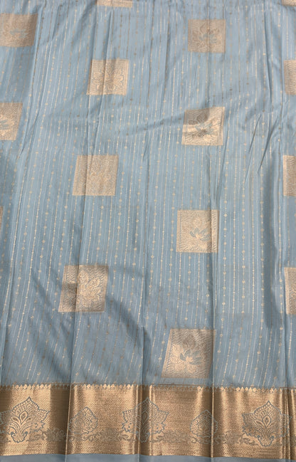Soft Silk Casual Saree Ice Blue with Sliver Zari Border