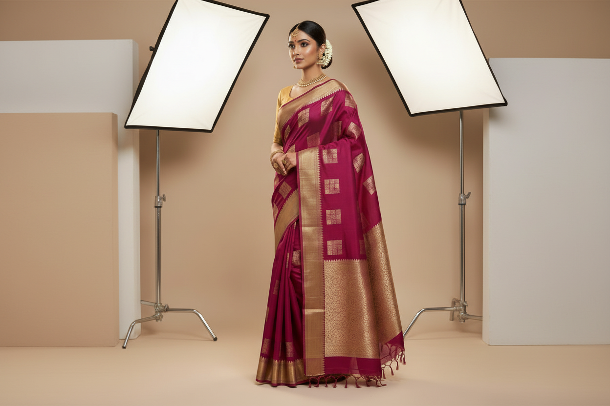 Pink Shade Silk Cotton Saree with Tussar Colour Border