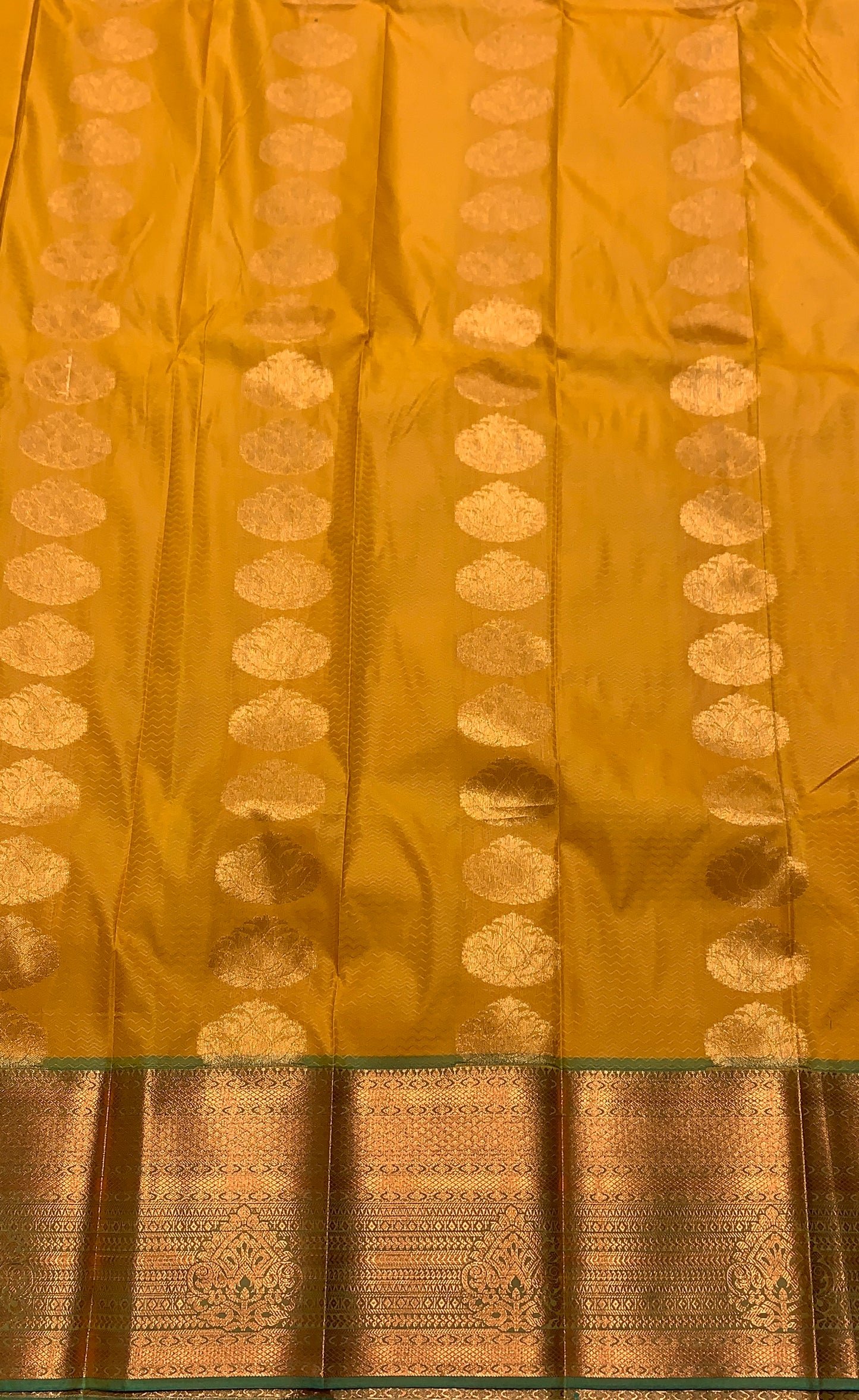 Vegan Silk Saree Mustard Colour Saree with Copper Border