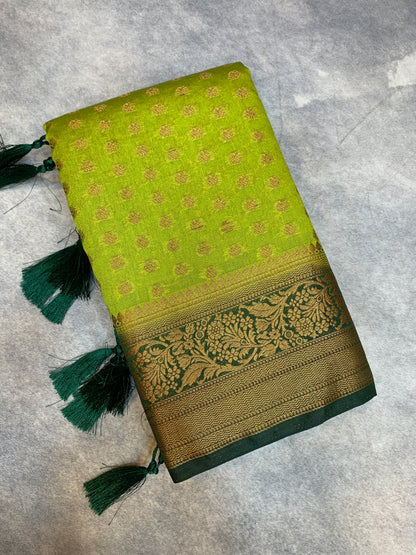 Crepe Saree Olive Green Colour with Green Border