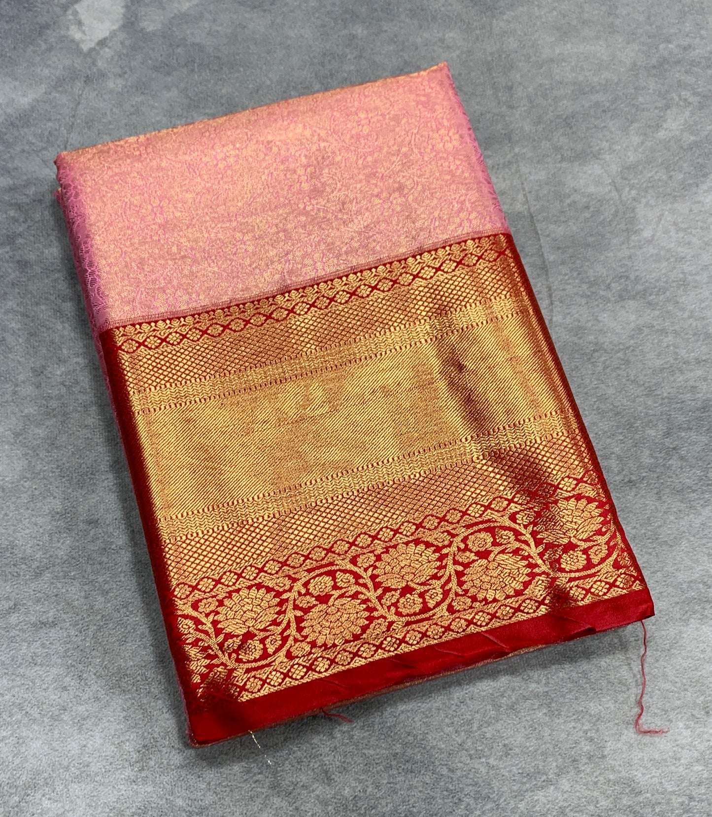 Fancy Tissue Saree Baby Pink Colour with Red Colour Floral Design Border