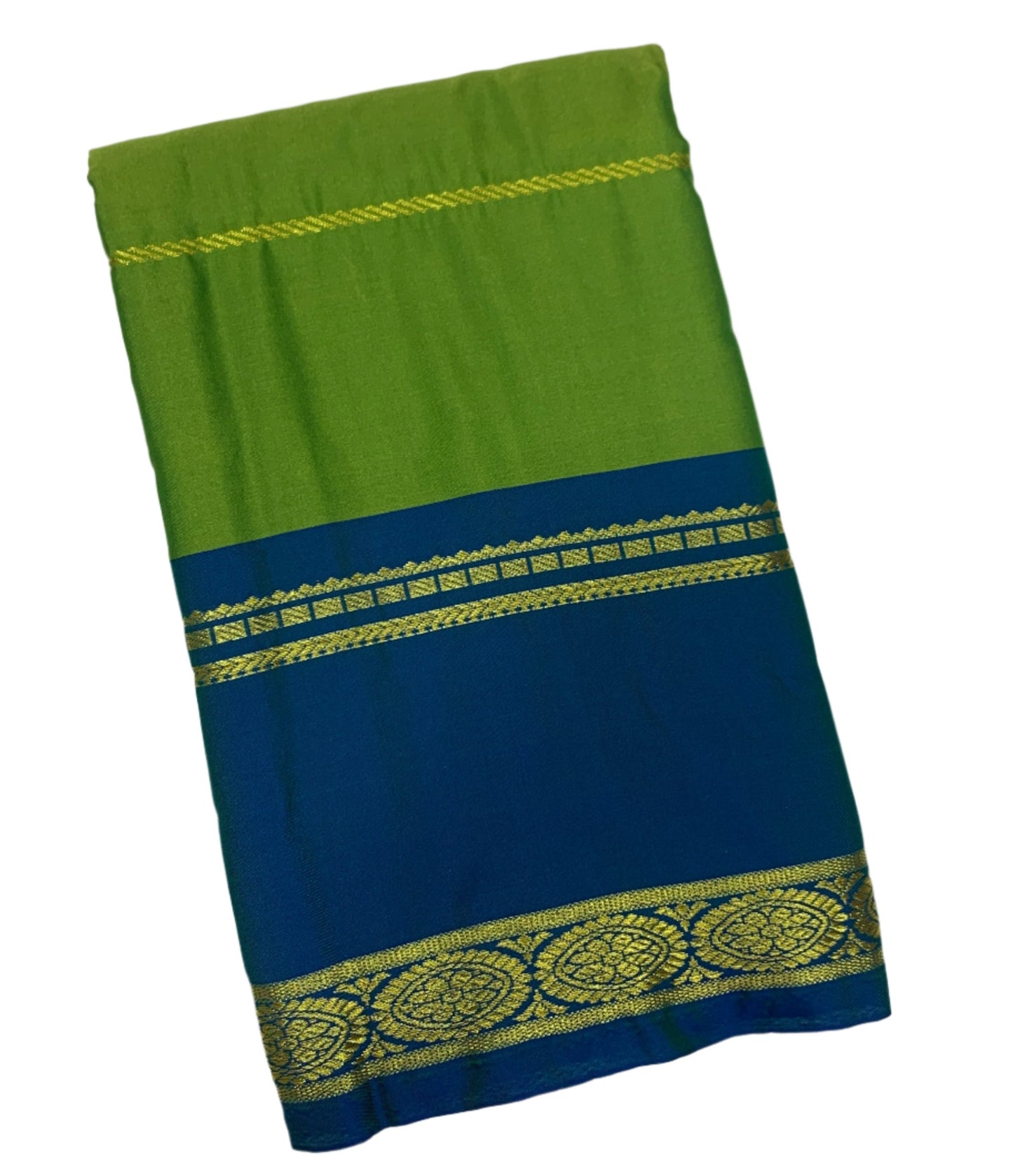 Arani Silk Saree Olive Green Colour with Big Blue Border