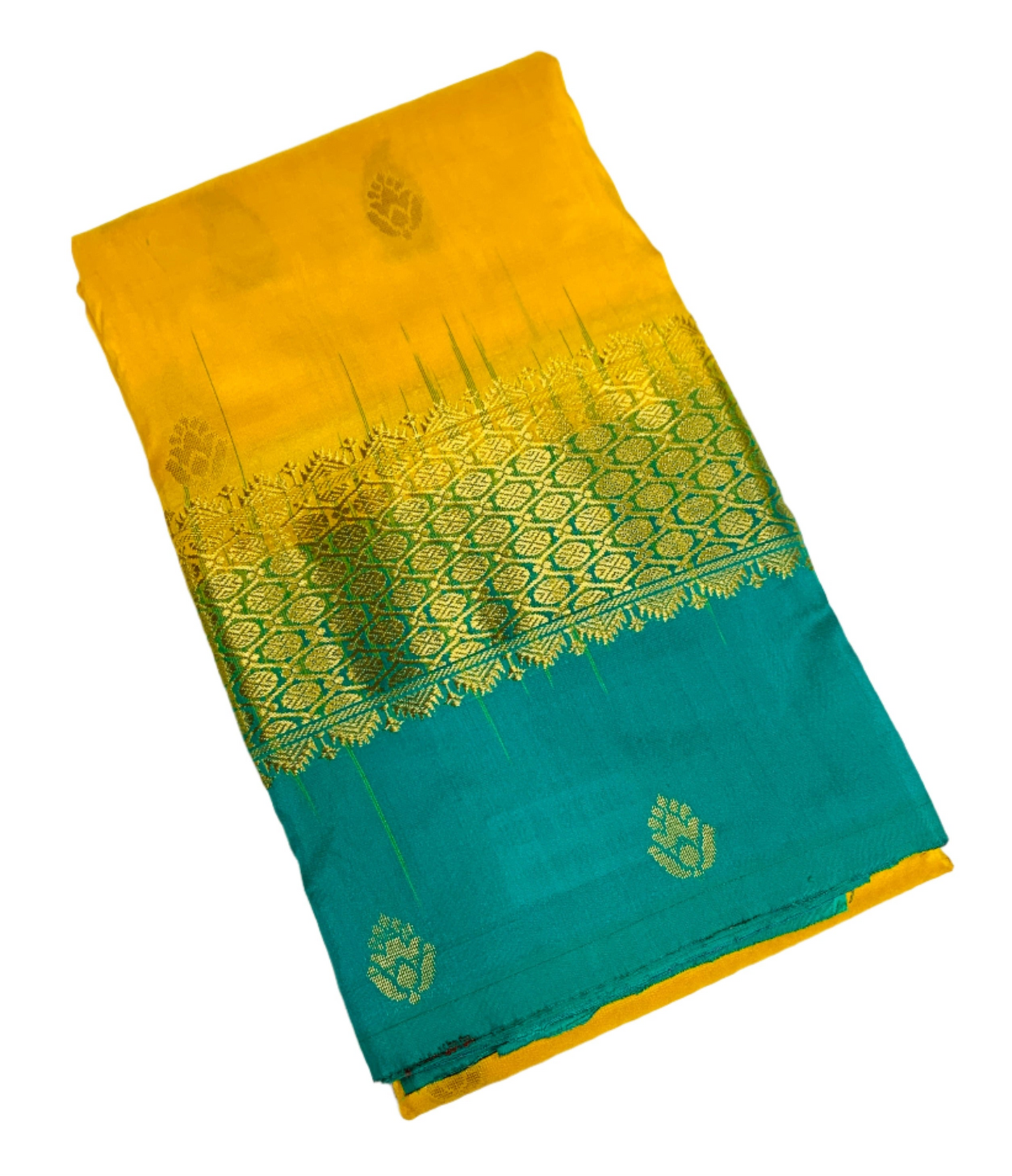 Pure Kanchipuram Silk Yellow Colour with Sapphires Border