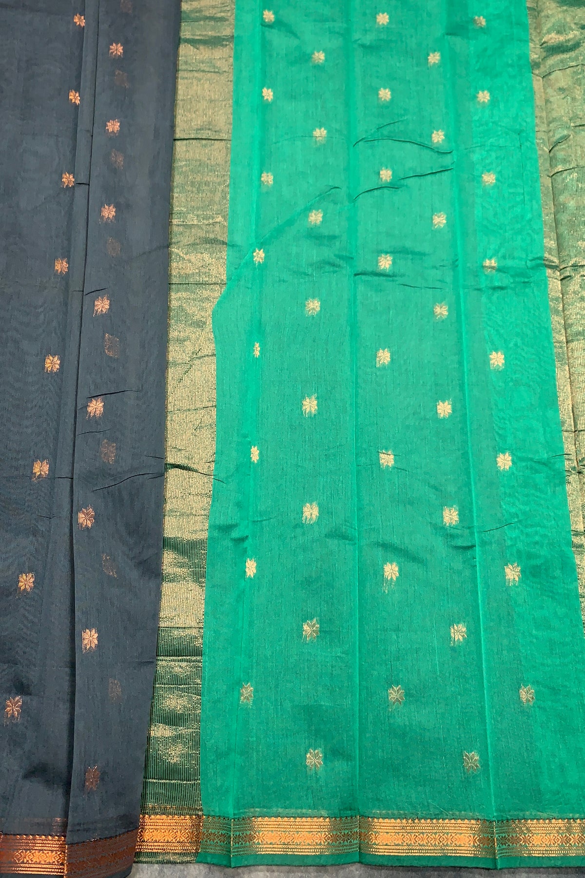 Grey Colour Silk Cotton Saree with Copper Zari Border