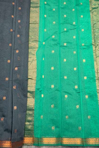Grey Colour Silk Cotton Saree with Copper Zari Border
