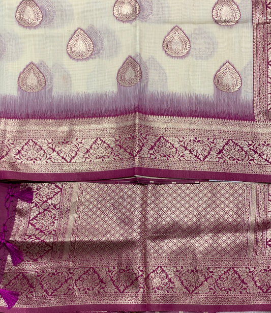 Banaras Katan Saree Off White  Colour with Katan Work Border