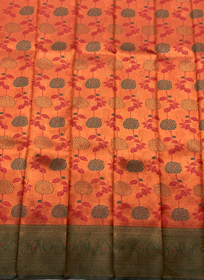 Maroon Colour Silk Cotton Saree with Green Border