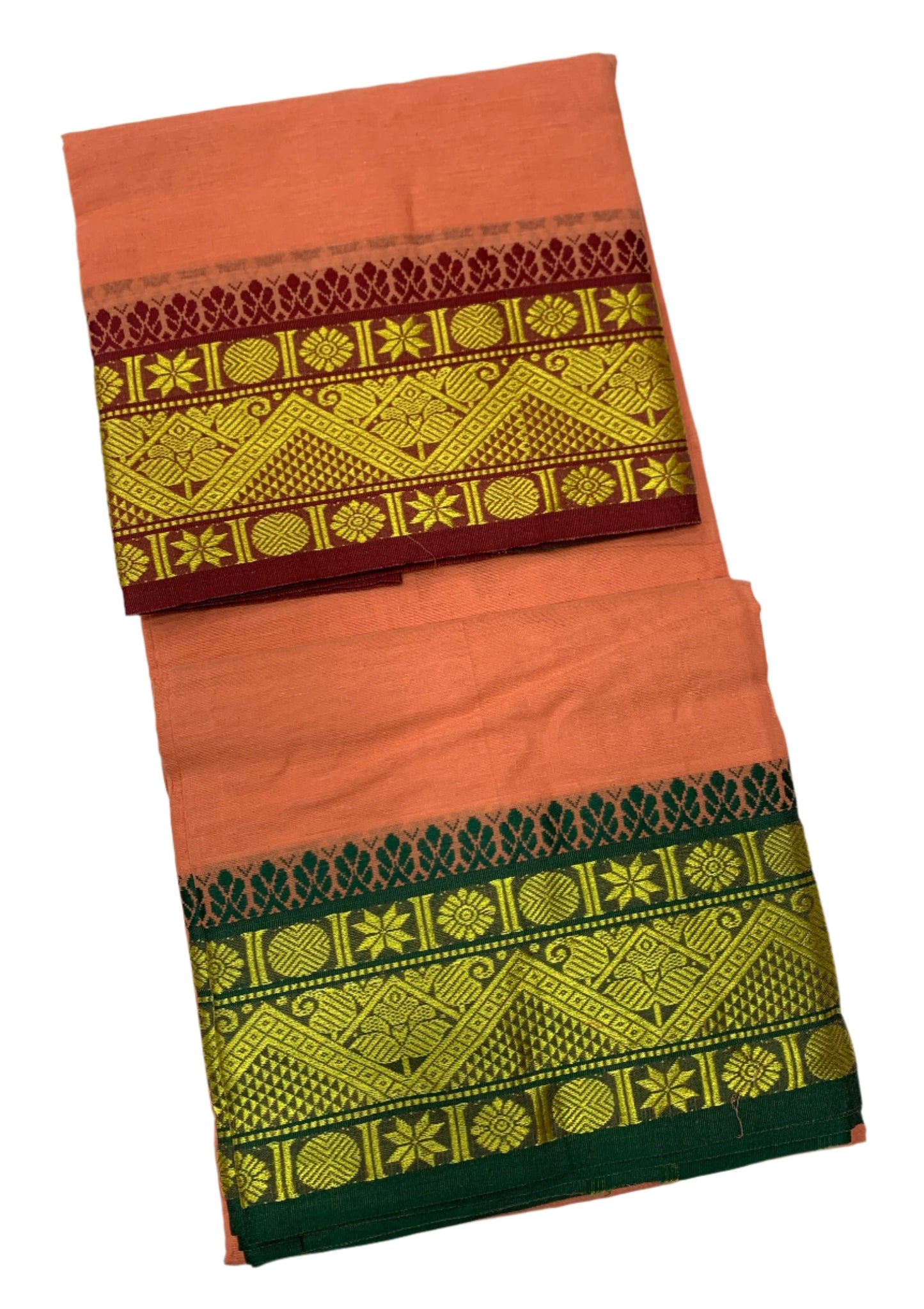 9X5 Cotton Dhoti Honey Brown Colour with Maroon and Green Border