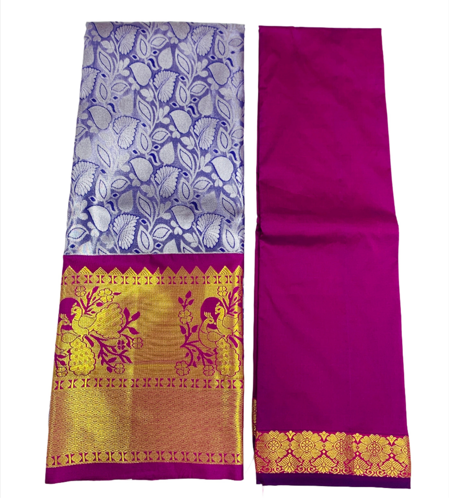 Sliver Shade Vegan Silk Half Saree Contrast Border for age above 10 years