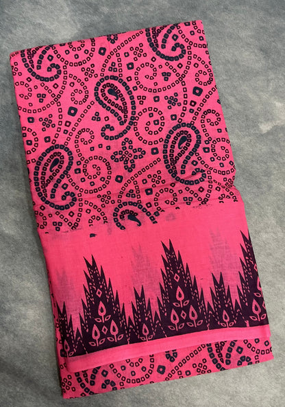 MulMul Cotton Rani Pink Colour with Temple Border