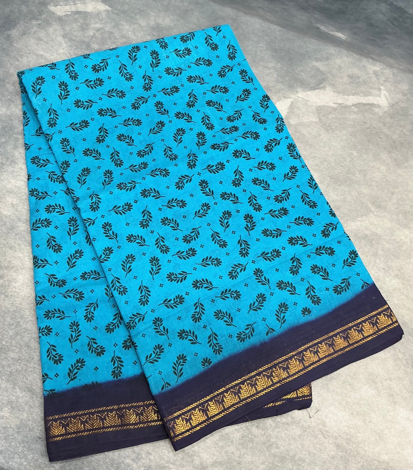 Chettinad Sungudi Cotton Sky Blue Colour with Navy Blue Colour Border