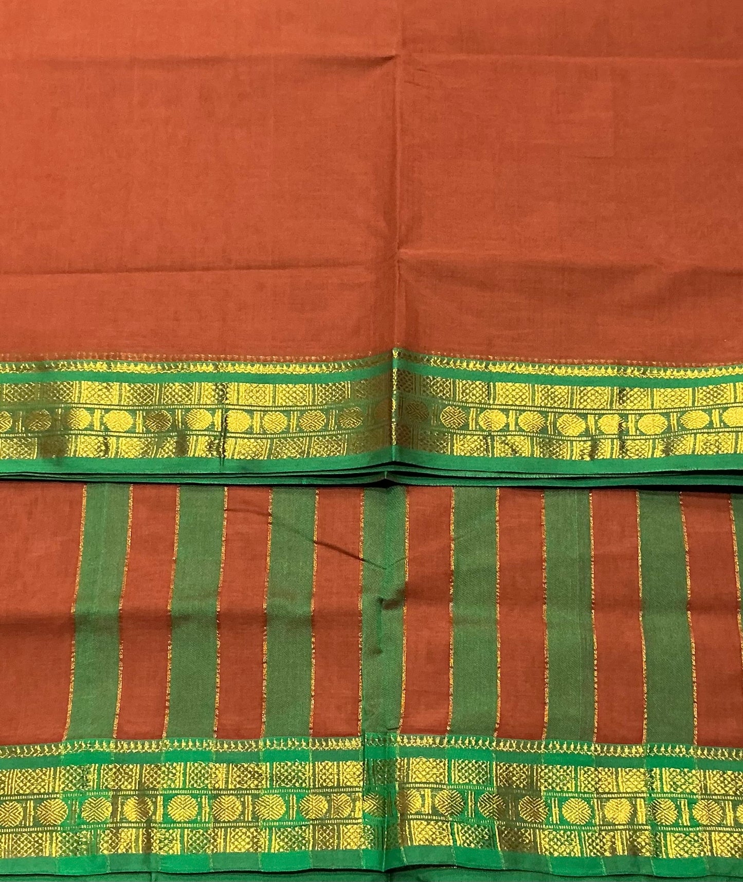 Chettinad Cotton Saree Brown Colour with Light Green Colour with Zari Work Border