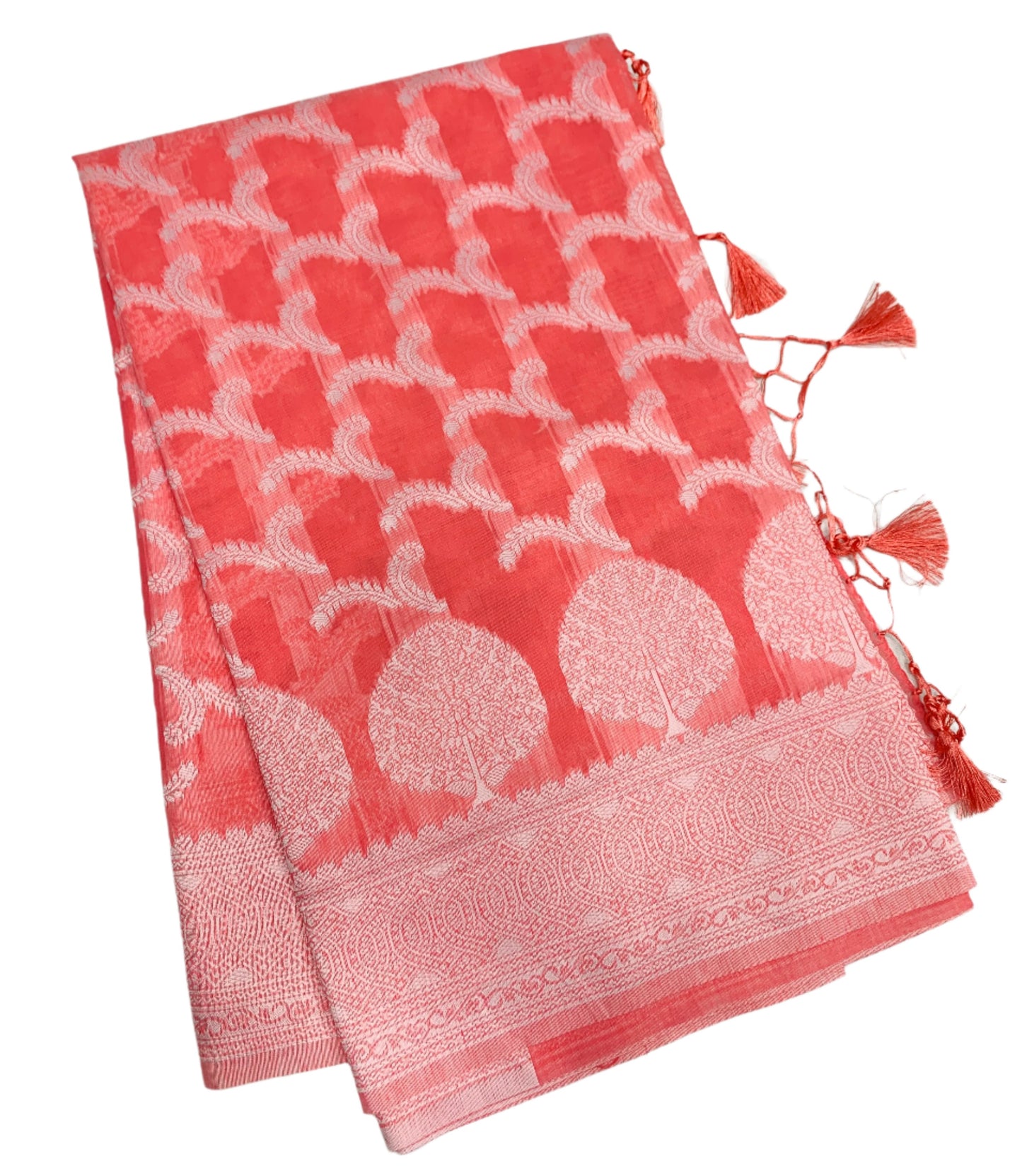 Banaras Katan Saree Tomato Colour with Katan Work Border