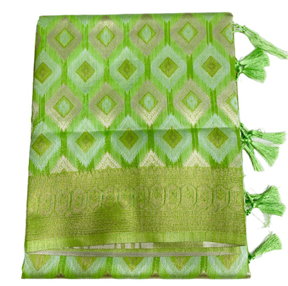 Banaras Katan Saree Apple Green Colour with Katan Work Border