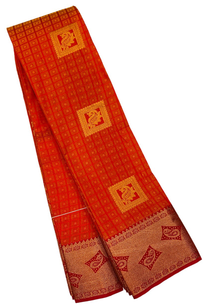 Vegan Silk Saree Orange Colour with Copper Border