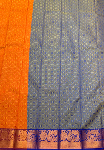 Synthetic Cotton Saree Orange Colour with Copper Floral and Mango Design Border