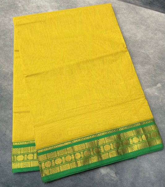Chettinad Cotton Saree Lemon Yellow Colour with Light Green Colour with Zari Work Border
