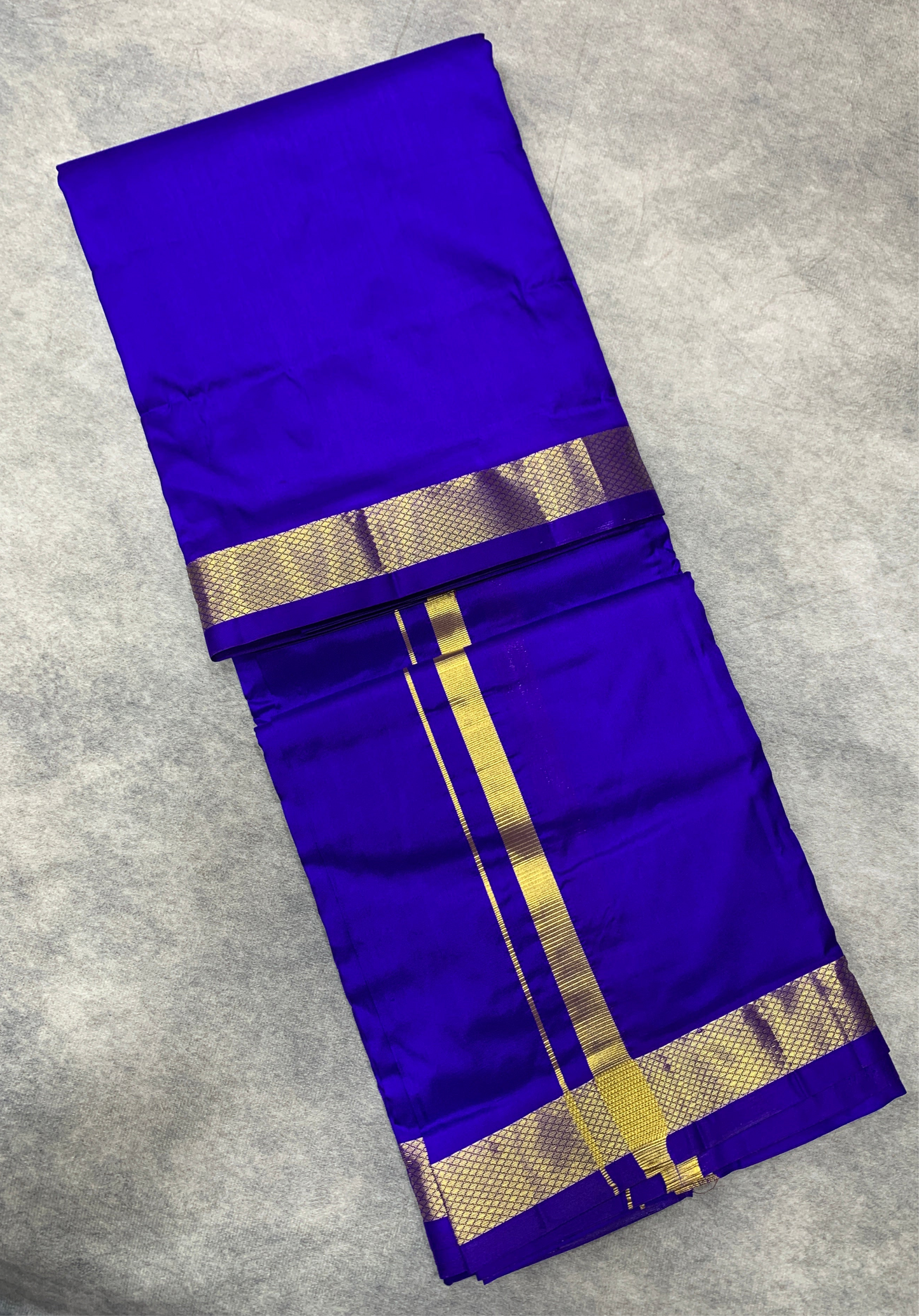 9X5 Pure Silk Dhoti Violet with Golden Zari Border