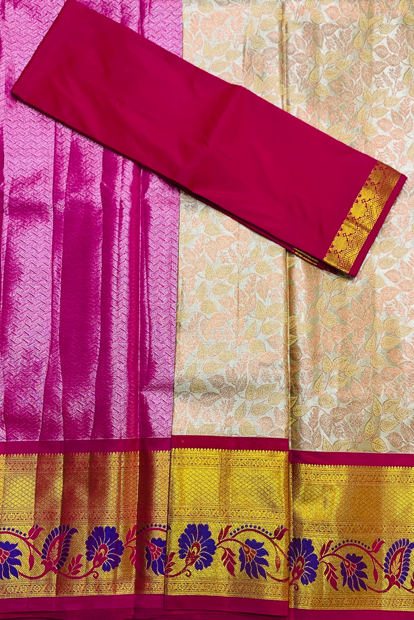 Tussar Colour Shade Vegan Silk Half Saree Contrast Border for age above 10 years