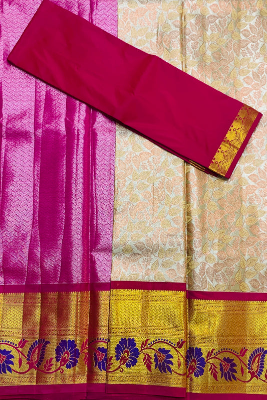 Tussar Colour Shade Vegan Silk Half Saree Contrast Border for age above 10 years