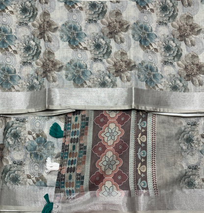 Jute Cotton Saree Gray Shade with Thread Border