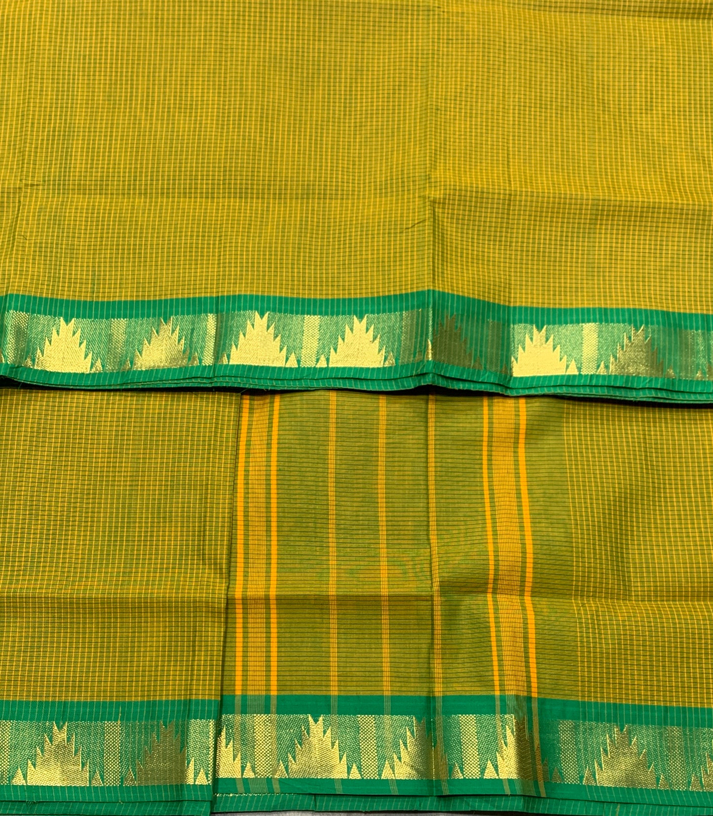 9 yards Cotton Saree Olive Green Shade with Green Border