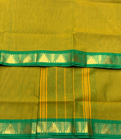 9 yards Cotton Saree Olive Green Shade with Green Border