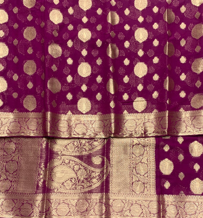 Georgette Saree Magenta Colour with Sliver Floral Design Border