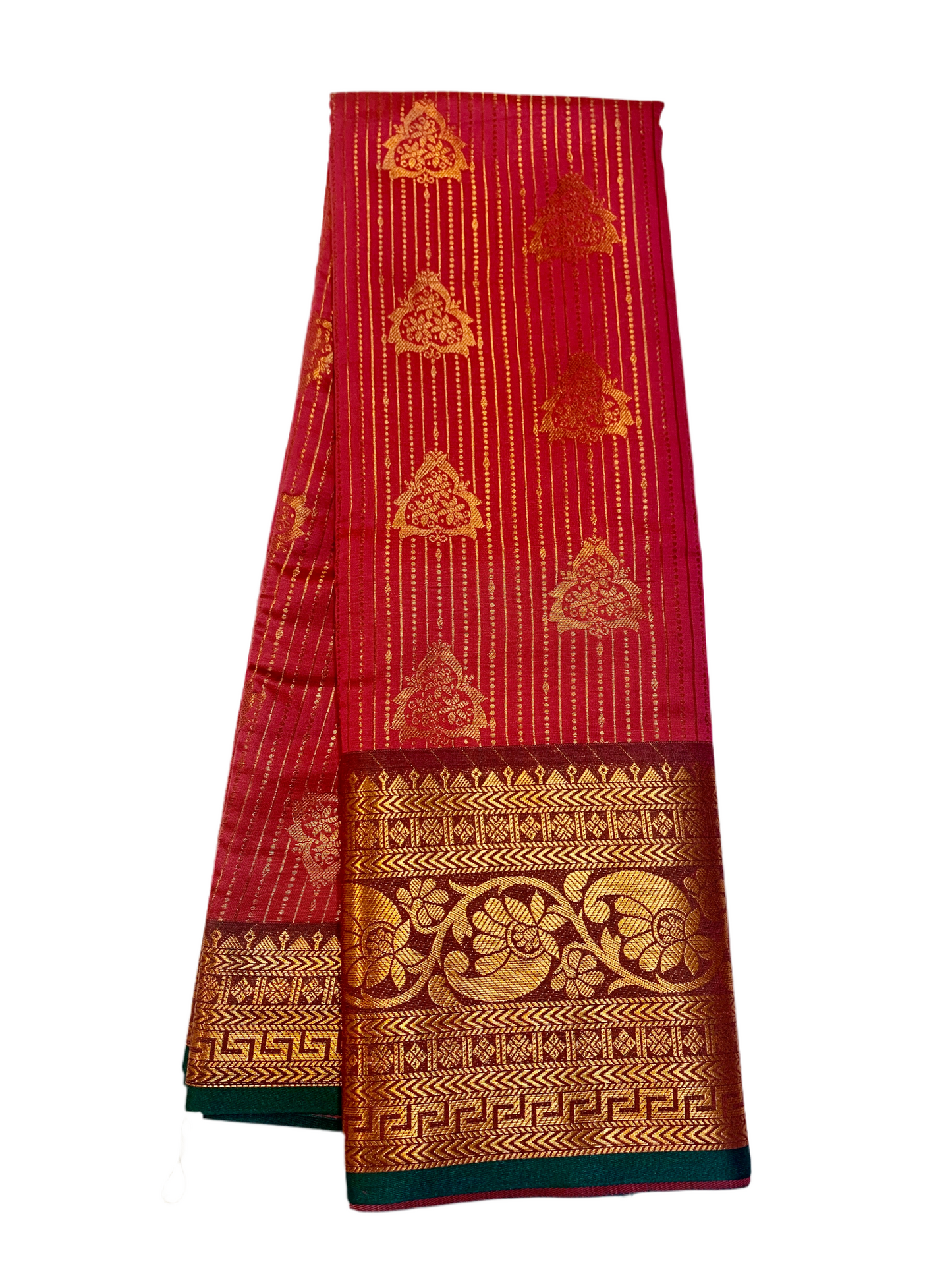 Vegan Lakshadeepam Silk Saree Tomato Red Colour with Copper Zari Border