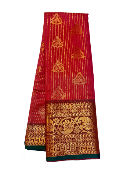 Vegan Lakshadeepam Silk Saree Tomato Red Colour with Copper Zari Border