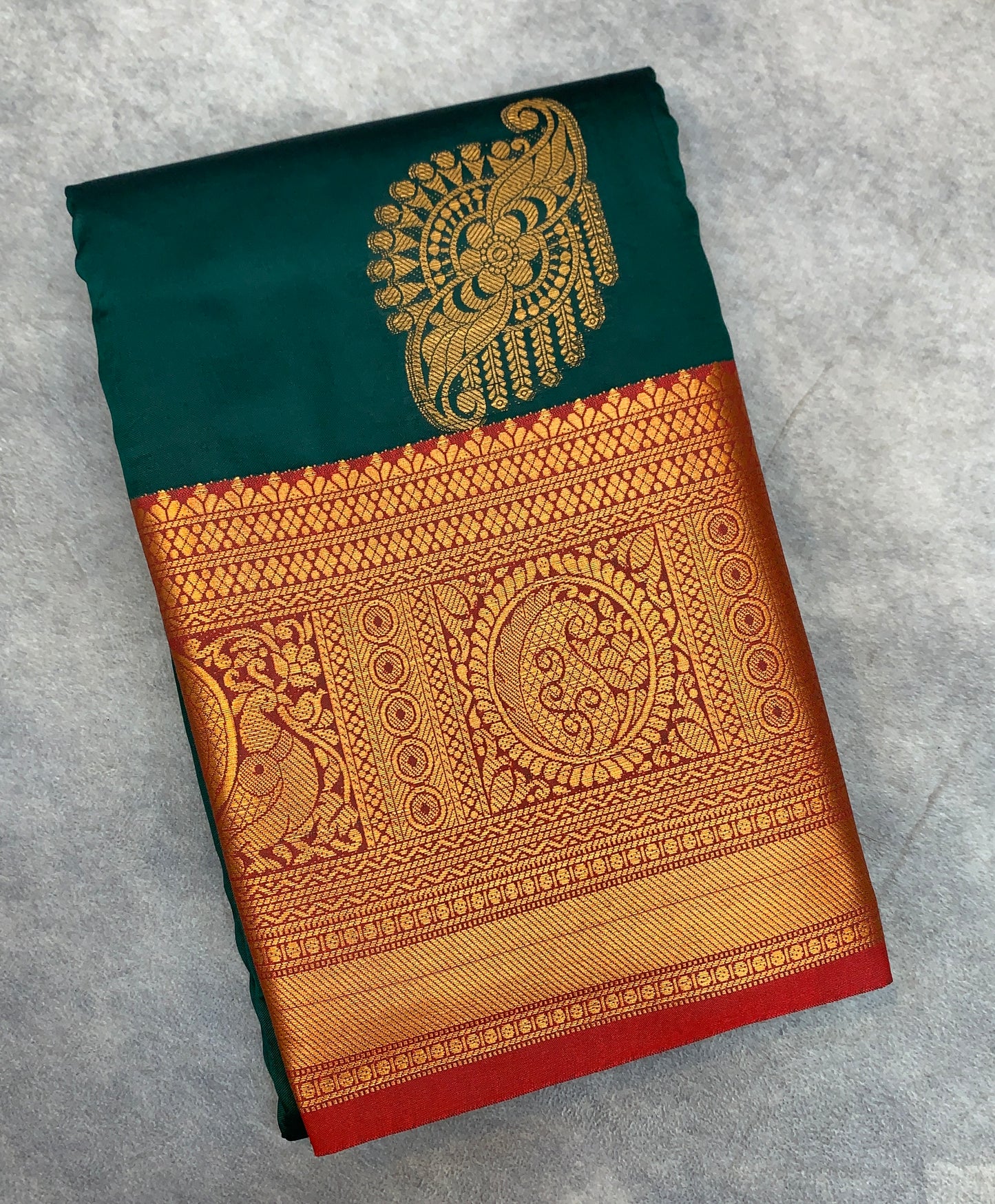 Soft Silk Casual Saree Green Colour with Red and Golden Colour Border