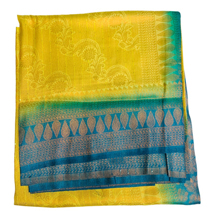 Yellow shade Kuberra Pattu with Sky Blue Pallu