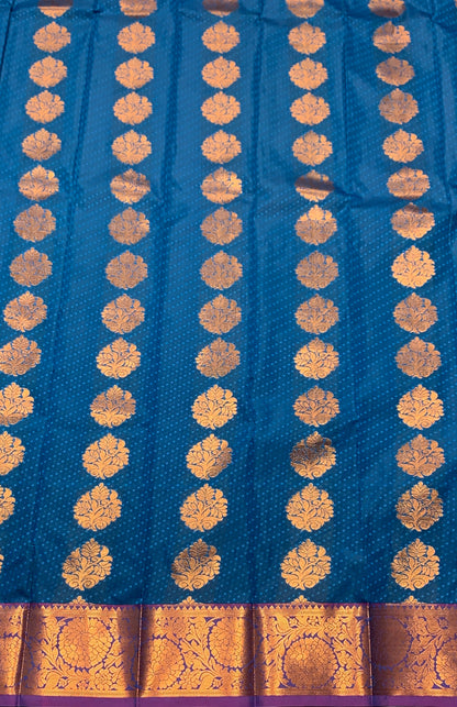 Vegan Silk Saree Blue Colour Saree with Copper Border
