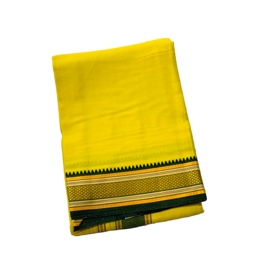 Yellow Cotton Dhoti with Temple border