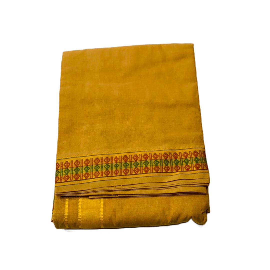 Mustard Yellow Dhoti with Green & Maroon Diamond Border