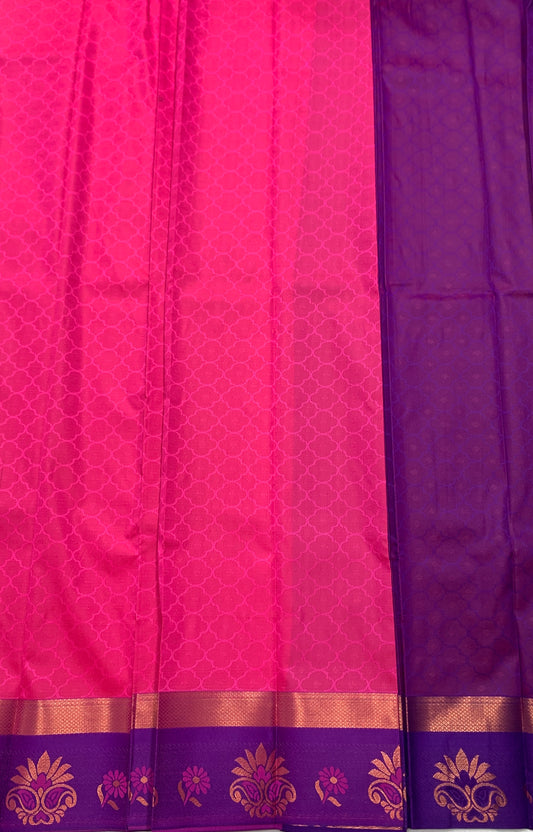 Synthetic Cotton Saree Baby Pink Shade with Violet Border