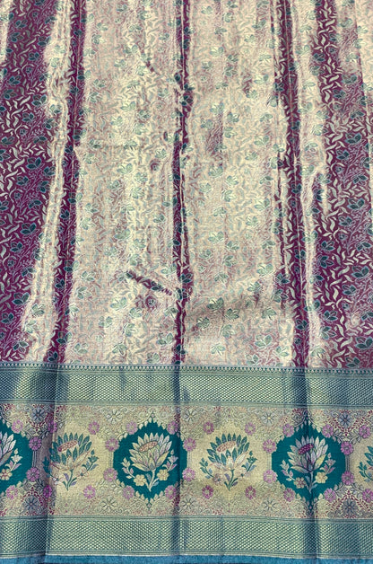 Semi Silk Saree Pinkish Gold Colour with Sapphire Border