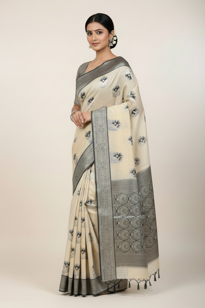 Banaras Katan Saree Tussar Colour with Katan Work Border