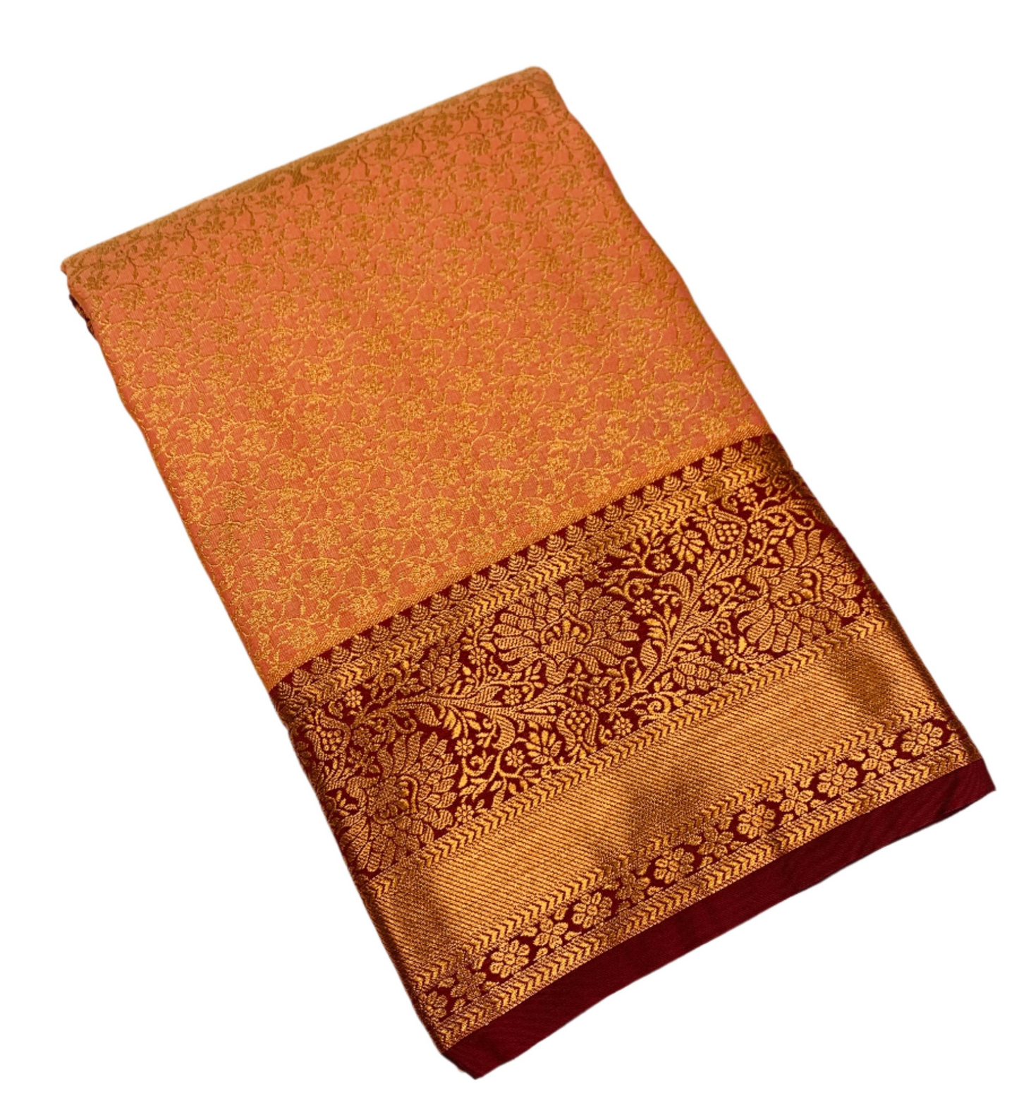 Vegan Silk Saree Peach shade with Maroon Border