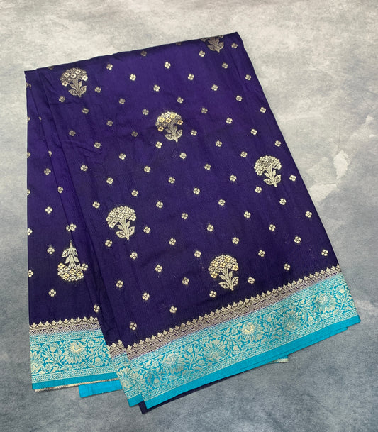 Soft Silk Casual Saree Blue Colour with Sky Blue Colour Border